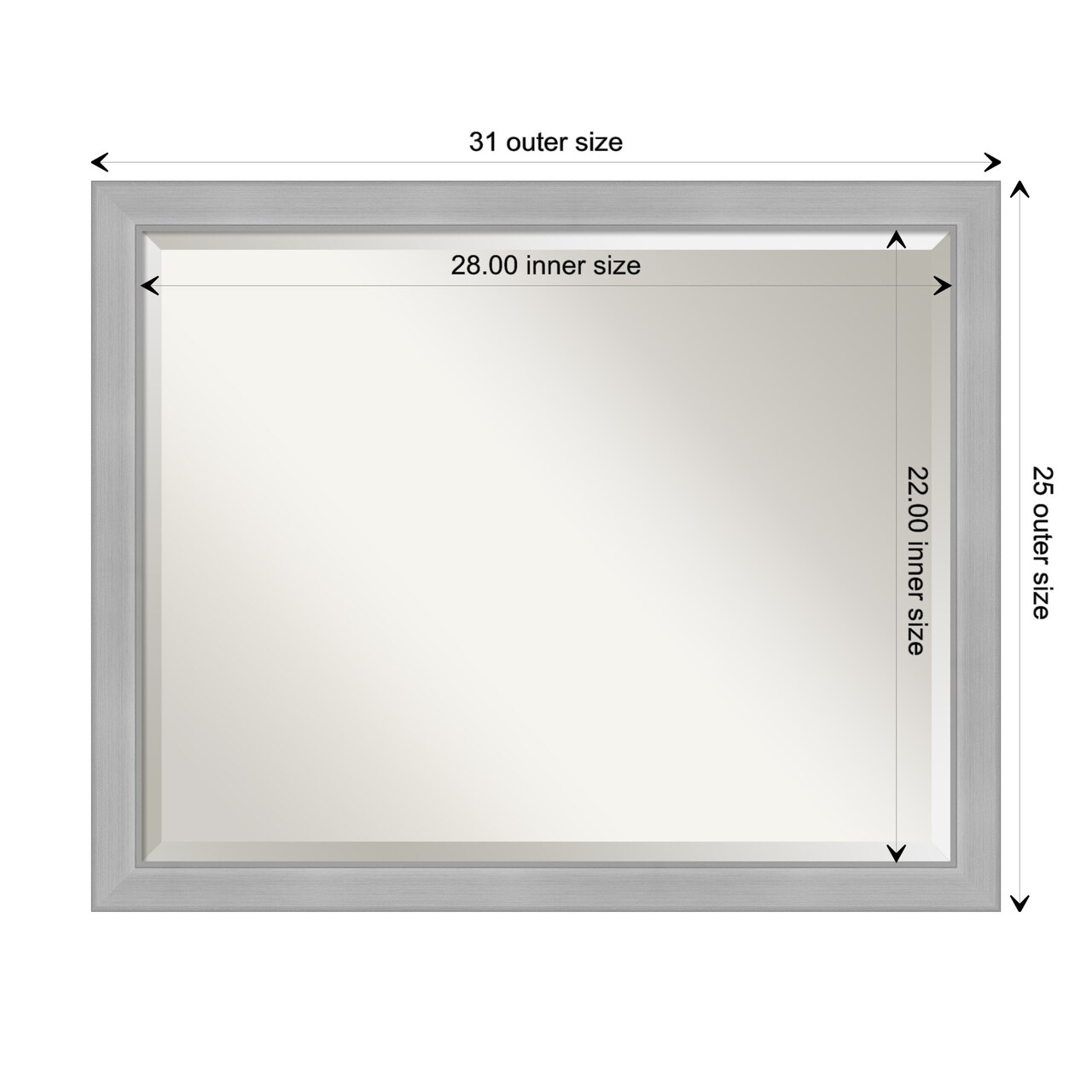 Beveled Bathroom Wall Mirror, Vista Brushed Nickel Narrow Frame